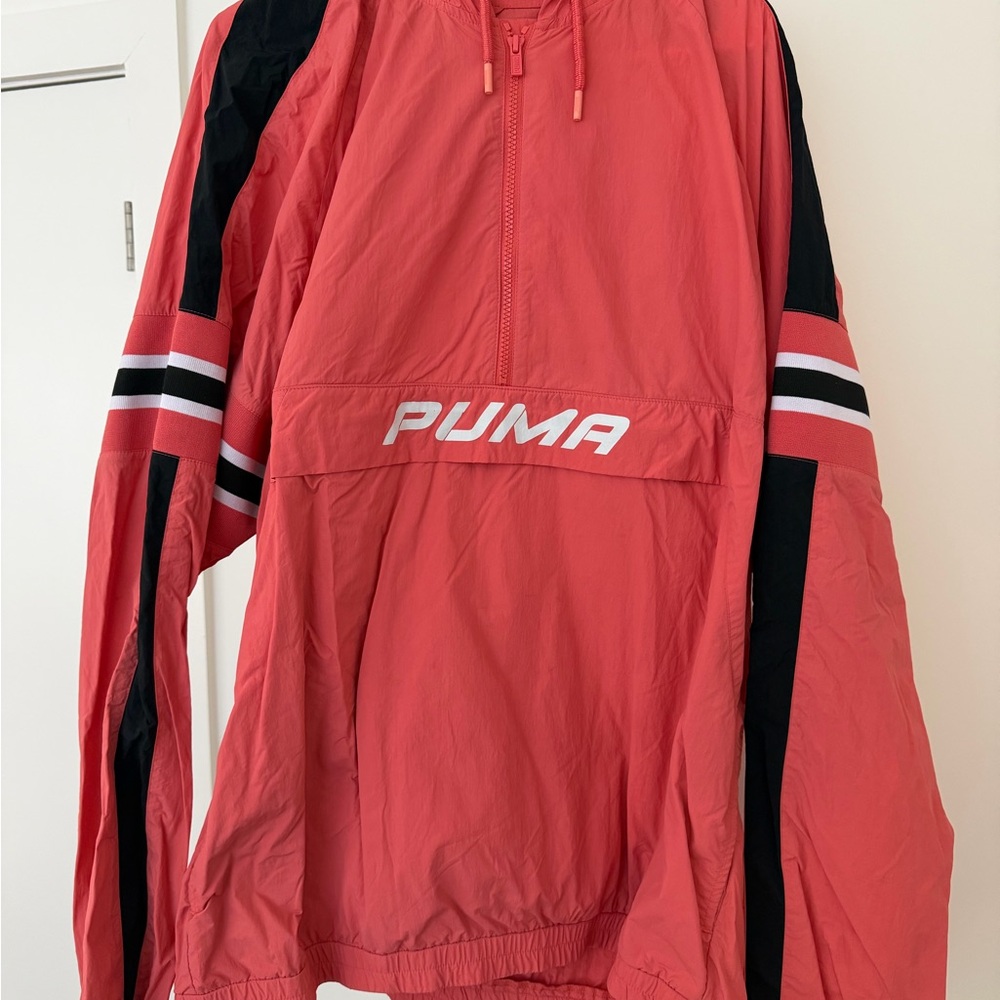 Puma Coral Windbreaker with Black and White Stripes